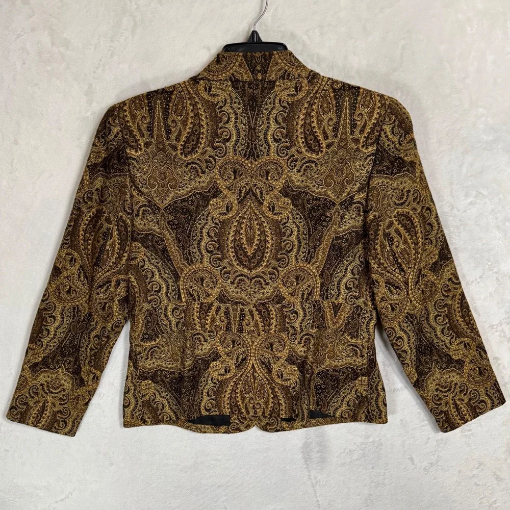 Vintage Paisley Tapestry Blazer Brown Gold Tailored Jacket 12 P Fits Sz Medium P